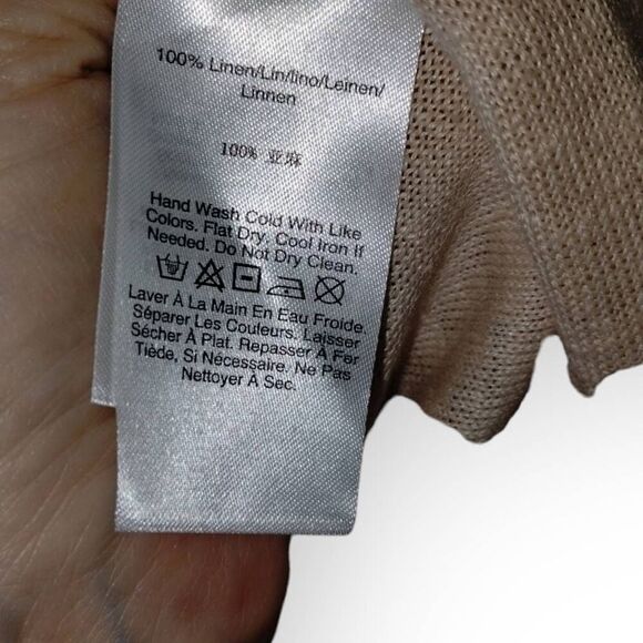 Donna Karan Womens Cardigan Sz Medium Tan Linen Knit Open Front Long Sleeves - Picture 8 of 11